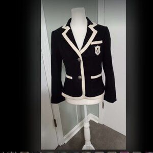 Club Monaco Crested Contrast Trim Wool Blend Blazer Sz 4